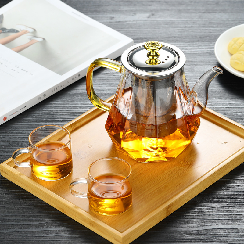 37Years Factory Diamond Style High Borosilicate Open Fire Stove Safe Glass Tea Pot With SUS 304  Infuser 600ml/800ml/1000ml