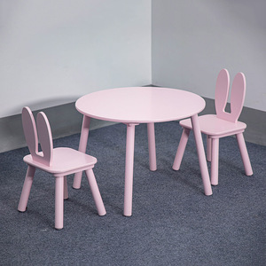 <strong>Best</strong> Price High Environmental Protection <strong>Table</strong> and Chairs Sets for <strong>Kids</strong> Pink Rabbit Cartoon Wood <strong>Kids</strong> <strong>Table</strong> and Chair Sets - Product Image 3