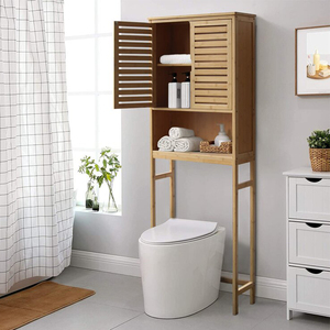 Bambu banyo mobilyaları Space Saver depolama Organizer raf üzerinde tuvalet bambu banyo mobilyası dolabı