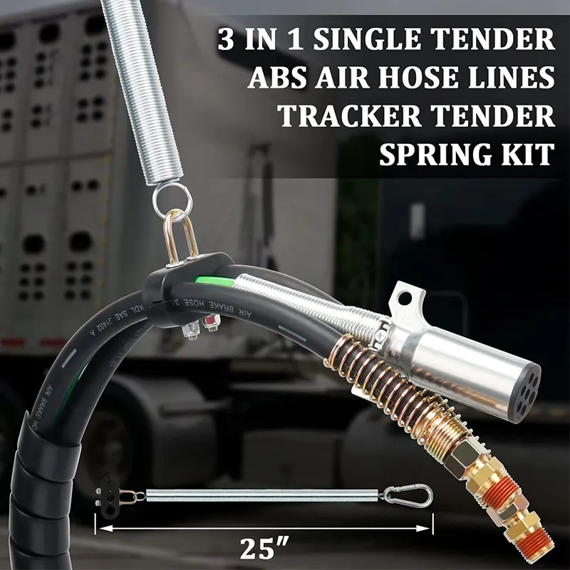 3 in 1 Spiral Wrap ABS Electrical Cord and Rubber Air Line Polyester Braided Hose Assemblies 7 Way Electrical Trailer Cord
