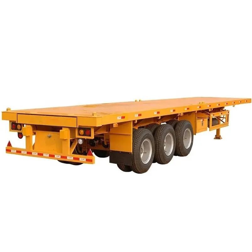 Grande capacidade de 3 eixos 48 pés 13 m Semi-reboques de carga de cama plana para venda Reboques de caminhão de aço de 40 pés uma caixa de ferramentas padrão