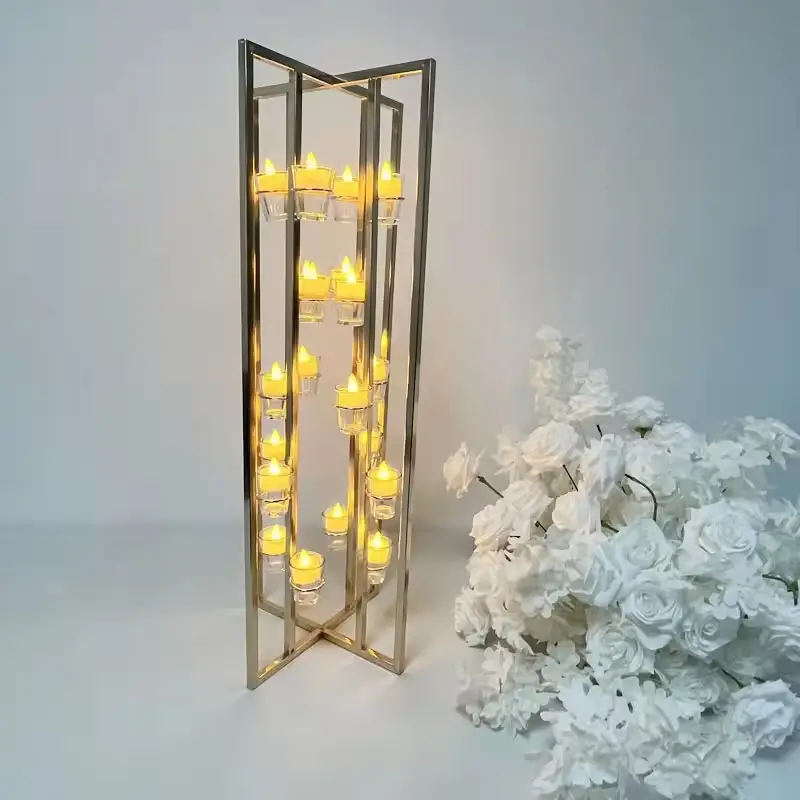 BR-FR033 New gold iron art candle holder for wedding supplies wedding center main table decoration