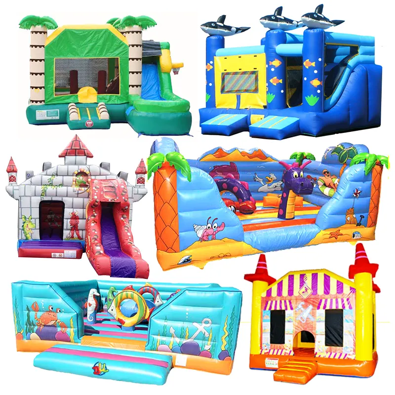 Taman Bermain Anak-anak Komersial Rintangan Toboggan Gonflable Melenting Water Slide Combo Bouncing House Kastil Tiup