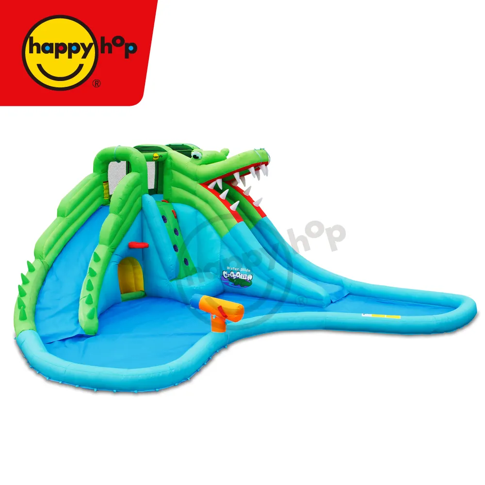HappyHop-tobogán de agua de cocodrilo, tobogán gigante inflable para agua y piscina con cañón, 9517