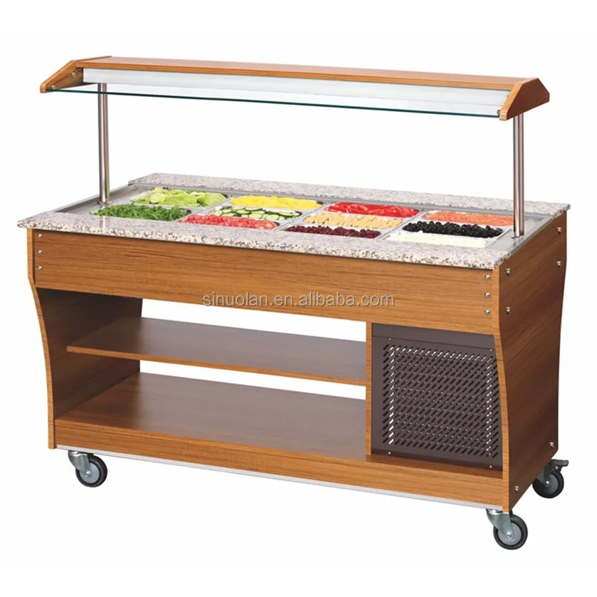 Commercial Refrigerator Freezer Marble Island Salad Bar Table Fruit Salad Showcase For Buffet