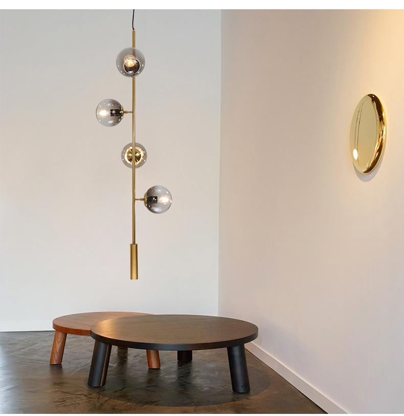 Nordic Postmodern restaurant bedside decorative smoky gray glass ball chandelier