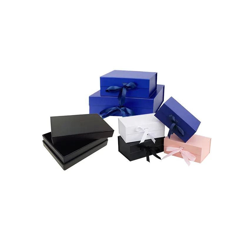 블랙 리지드 플랫 접이식 상자, 뚜껑 마그네틱 크래프트 종이 판지 선물 뚜껑 및 기본 종이 포장 상자/