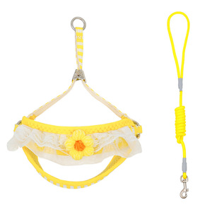 Elegante Lace Flower Pet Chest <span class=keywords><strong>Strap</strong></span> Confortável ajustável Dog Leash e Harness Set para Small Cat Dog