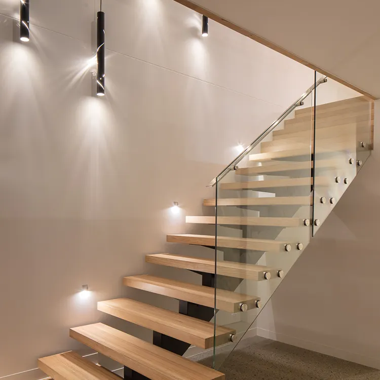 Modern Custom Stairs Glass Railing Wood Step Straight Staircase Design