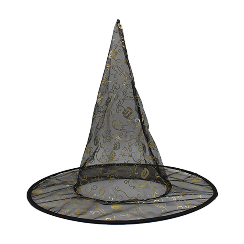 Cappellino da strega nero trasparente con piccoli fiori.