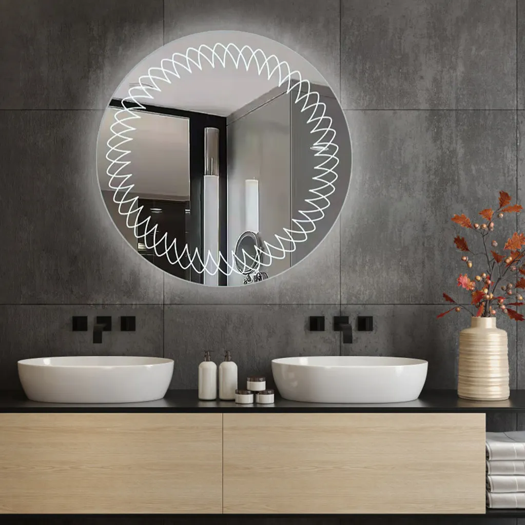 उच्च गुणवत्ता वाले राउंड सर्कल स्मार्ट एंटी फॉग फ्रेमलेस टच स्विच बाथरूम एलईडी लाइट बाथ मिरर