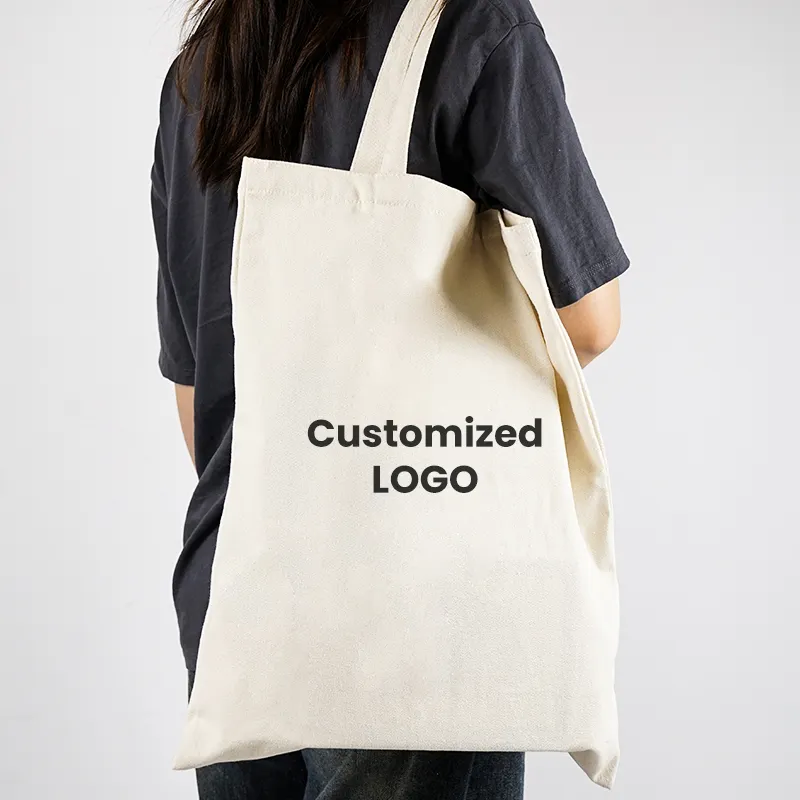 Promotional Recycled custom logo plain long handle linen cotton shopping pouch tote bags for women