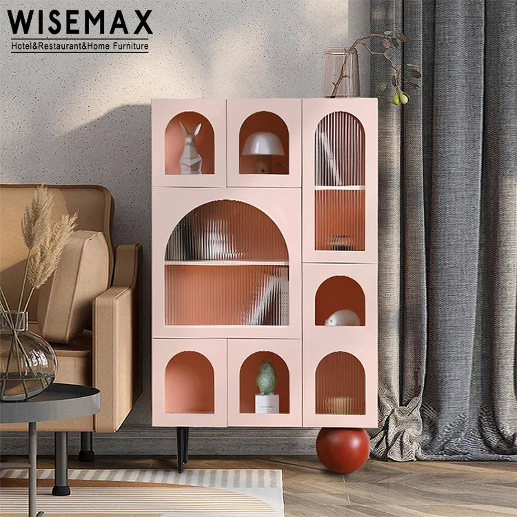 WISEMAX FURNITURE creative living room sofa side pink wood glass long cabinet con scaffalature a porta aperta design floor cabinet