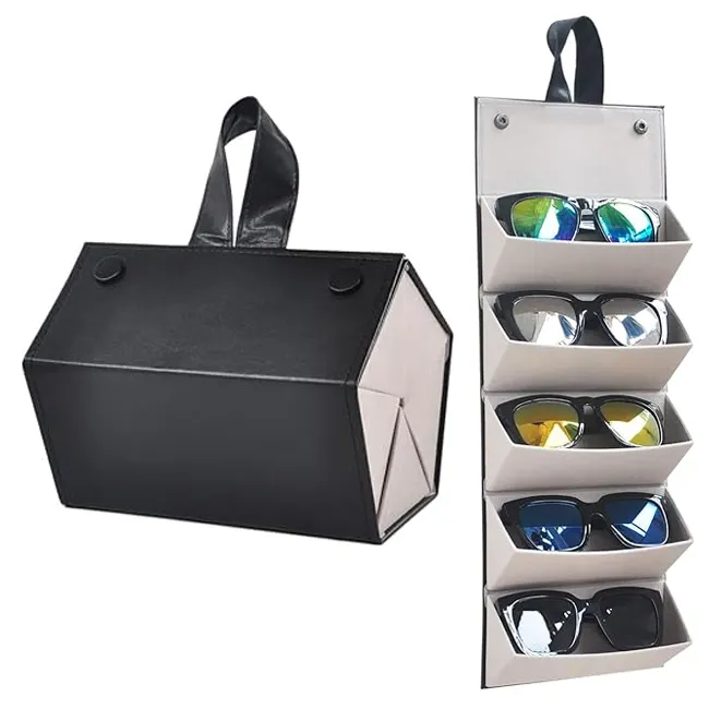 Travel Sunglass Organizer Hanging Hard Shell Eyewear Display Holder 5 Slot Glasses Box Leather Eyeglass Storage Case