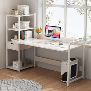 Modern Wooden and Metal <strong>Basics</strong> Corner Bookshelf Office <strong>Computer</strong> Study Studying Writing Table Desk With Storage Shelf Shelves - Product Image 5