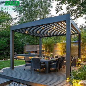 Modern <strong>Wood</strong> Arch Freestanding Gazebo Powder Coated Metal Pergola Manual Motorized Control Retractable Aluminum Roof <strong>Louvre</strong> - Product Image 1
