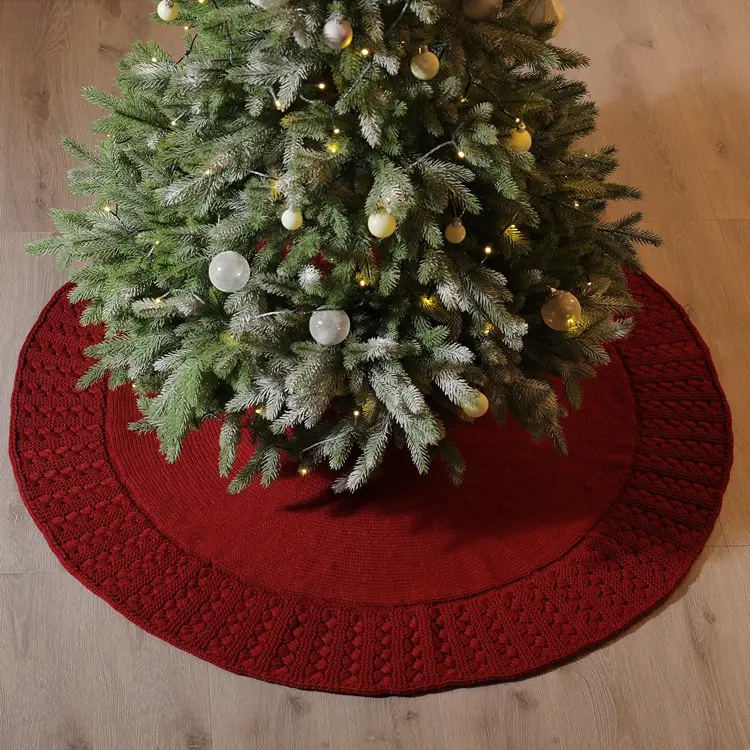 Jupe d'arbre de Noël de 48 pouces avec des jupes d'arbre de Noël tricotées réversibles rustiques à volants pour les décorations de fête de vacances