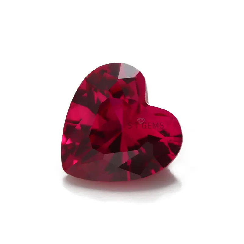 Rubí sintético 5 # corazón corte pulido de piedras preciosas sueltas precio de fábrica sangre de piedras preciosas de Rubí