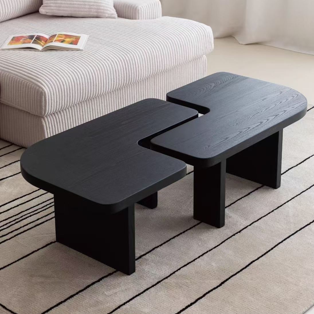 (Black) L-shaped pair of unpainted coffee tables