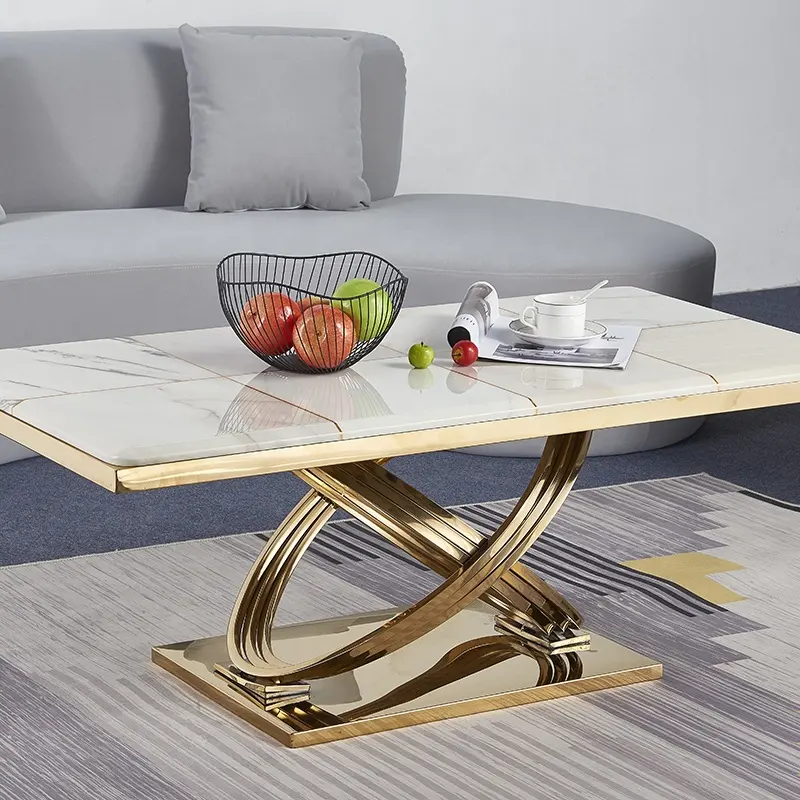 Oturma odası mobilya büyük boy dikdörtgen çay masaları mermer ve Metal çerçeve merkezi masa klasik kahve masaları
