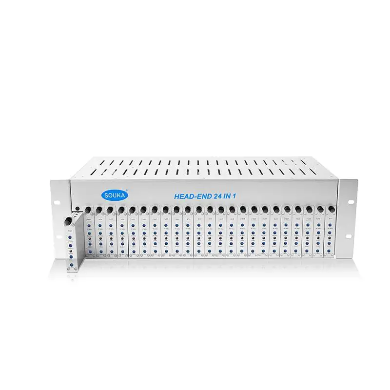 Modulador de cabeza 24 en 1 SK-24M, chasis MONTADO EN ESTANTE 3RU para mini moduladores fijos controlados por microprocesador, 24 piezas