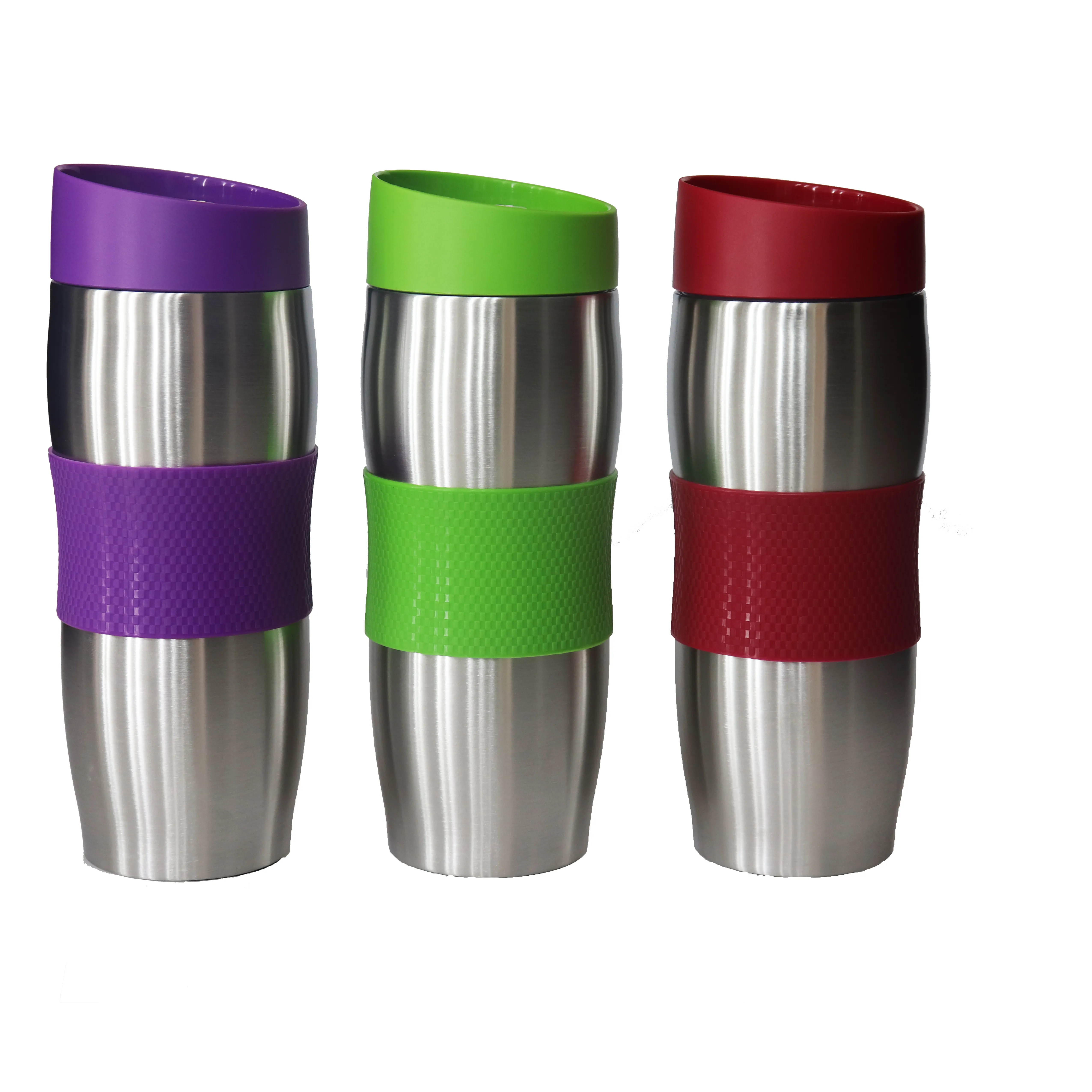 Hot selling 380ML custom double wall insulated stainless steel vacuum thermos bottle coffee mugs with silicone in the middle