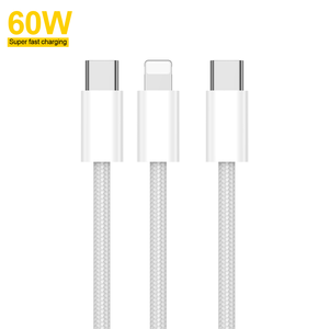 Cavo di ricarica rapida ASPOR A022 60W cavo di ricarica 2 in1 tipo-C a tipo-C, tipo-C a Iph cavo intrecciato in Nylon - Product Image 6