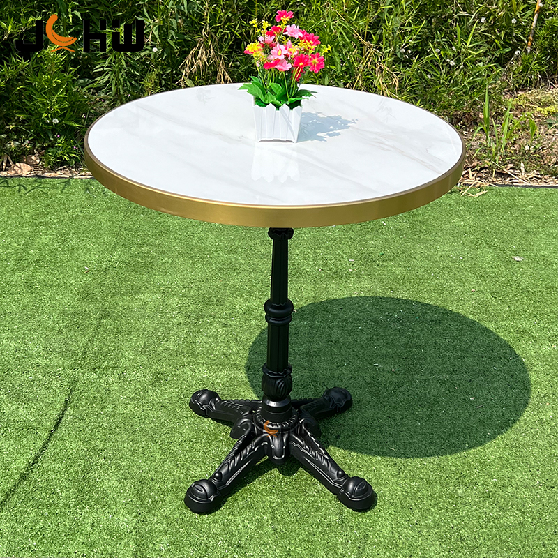 Structure de table ronde en acier inoxydable + plateau en dalle de pierre