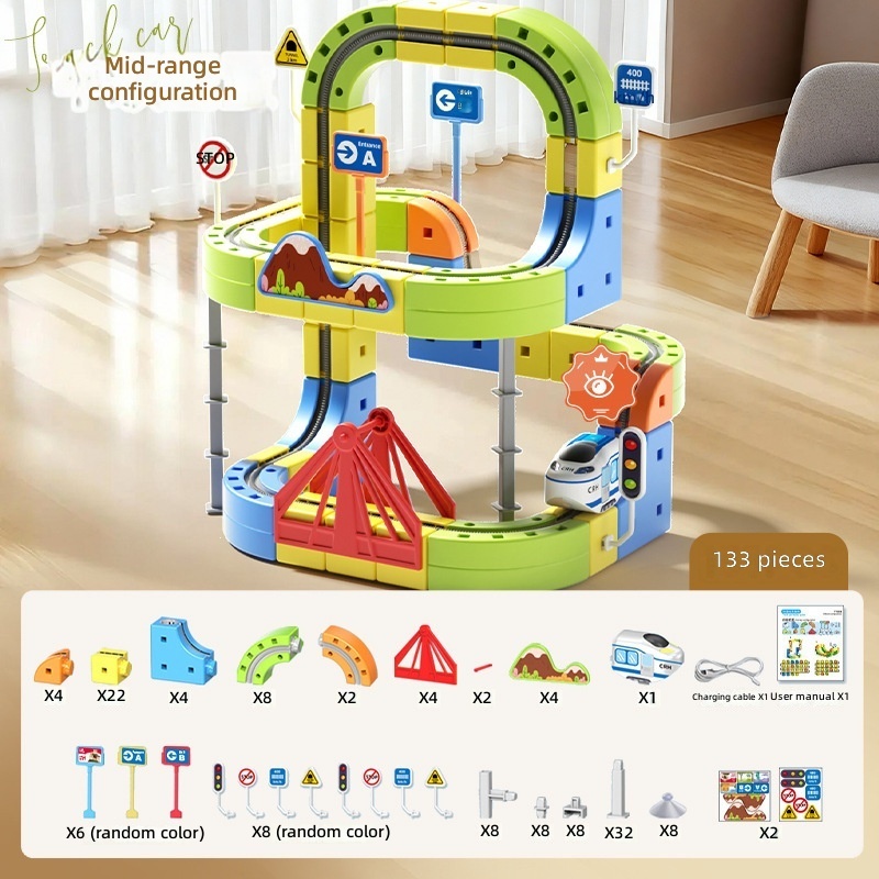 Set di binari versatili non magnetici: set da 133 pezzi con 1 auto