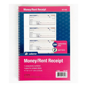 <strong>Custom</strong> <strong>Receipt</strong> Books 2 Part Carbonless 10 Pack <strong>Rent</strong> <strong>Receipt</strong> Book with Carbon Copy Duplicate 2 Parts 50 Sets Size: 8&quot; X 2.75&quot; - Product Image 1
