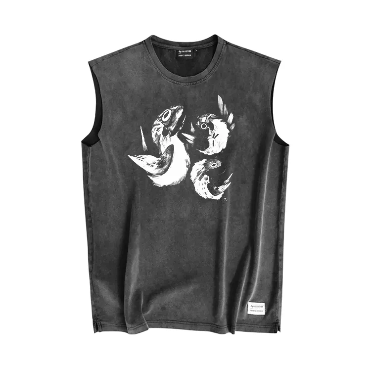 Camiseta sin mangas con estampado digital para hombre, ropa de gimnasio sin mangas, color gris, 100% algodón, personalizada