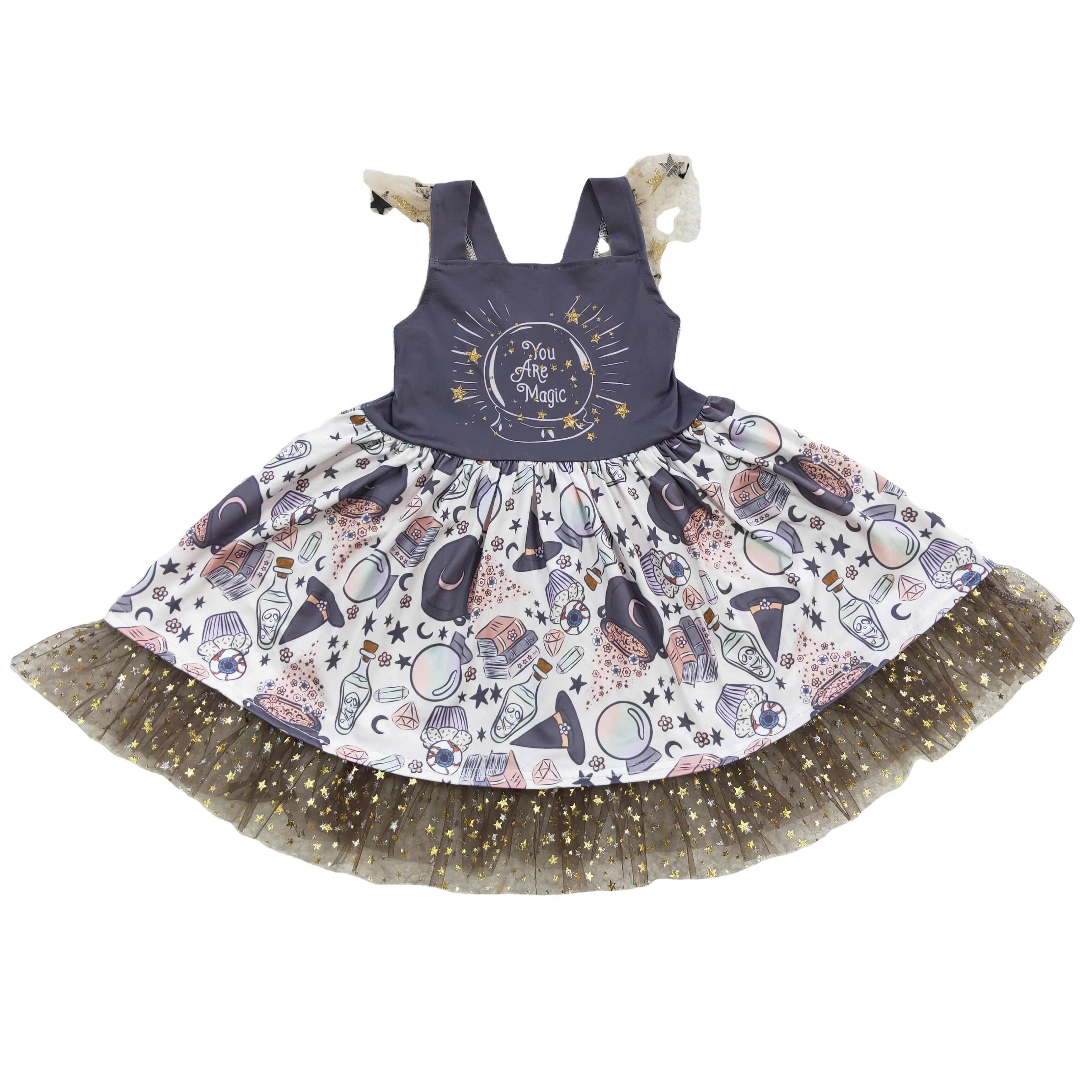 Fancy Magic Clothing Toddler Boutique Vestidos Twirl Tulle Dresseses 2023 Último diseño RTS No Moq Girls Kids Cotton Vintage 5000