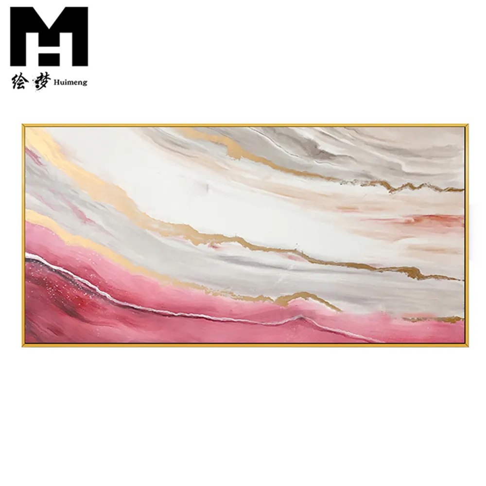 O pôr do sol de visão rosa puro feito à mão, moderno, abstrato, pintura de parede, arte, trabalho, sala de estar, quadro de lona