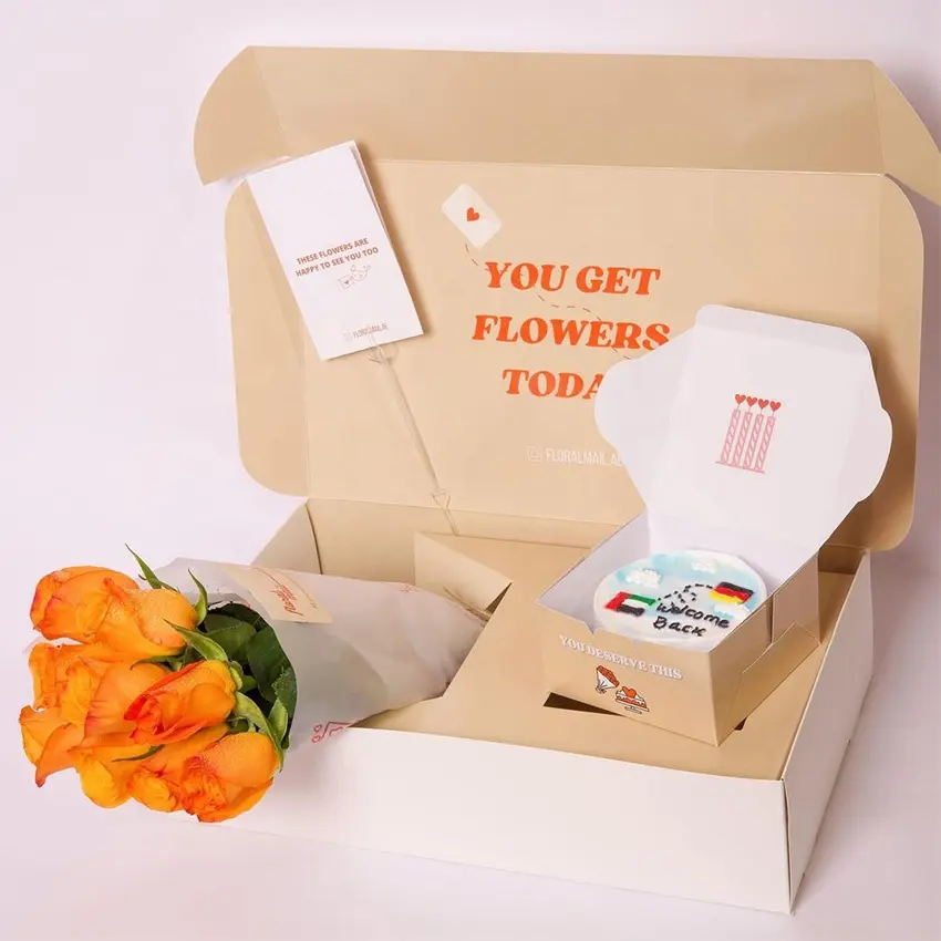 Caja de papel impermeable de regalo de flores de colores respetuoso con el medio ambiente directo de fábrica para ramo de cosméticos caja de embalaje de papel de flores de San Valentín