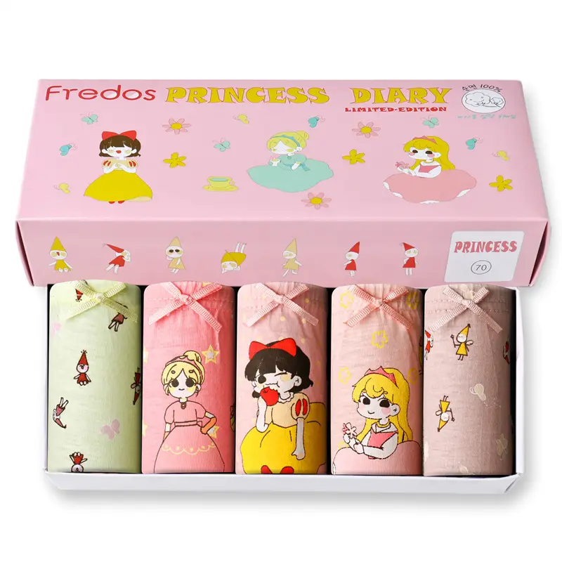 Factory Price Multi-pack 100% Organic Cotton Baby Girl Box Underwear with Beauty Printed Cartoon Panties Shorts for Teen Girls