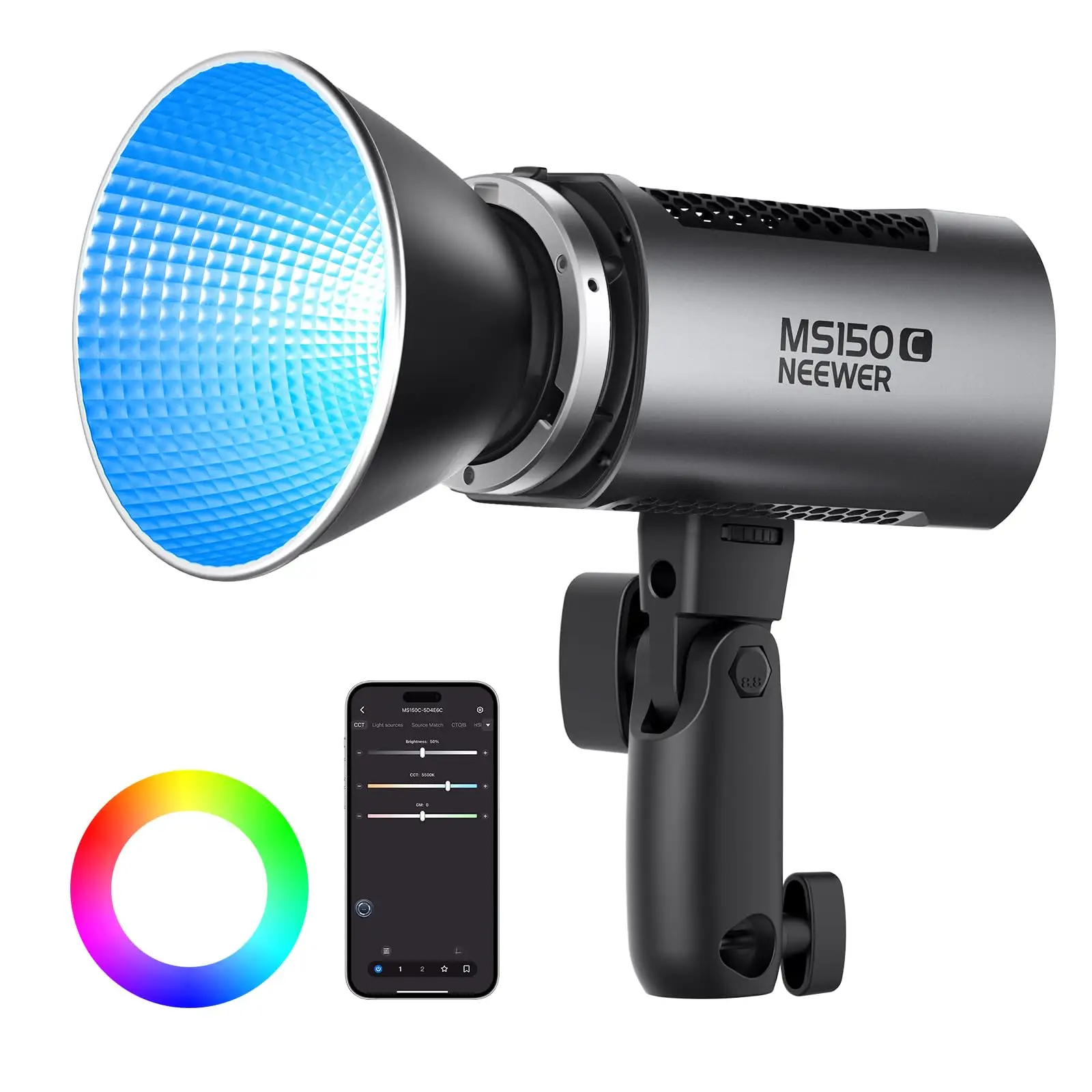 NEEWER MS150C 150W Mini RGB LED Video işığı 2700K-6500K COB sürekli çıkış aydınlatma Bowens dağı el spot