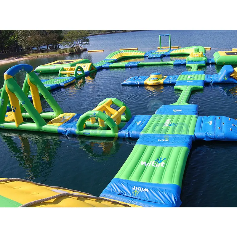 AOYU Bounce Obstacle Giant Aqua Amusement Inflable Zip line Equipo de parque acuático Juego con tobogán Combo para piscina
