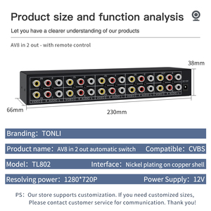 AV <strong>Video</strong> and Audio Automatic Switcher 8 in 2 Out Remote Control Selection Chip <strong>Switch</strong> 8port - Product Image 5
