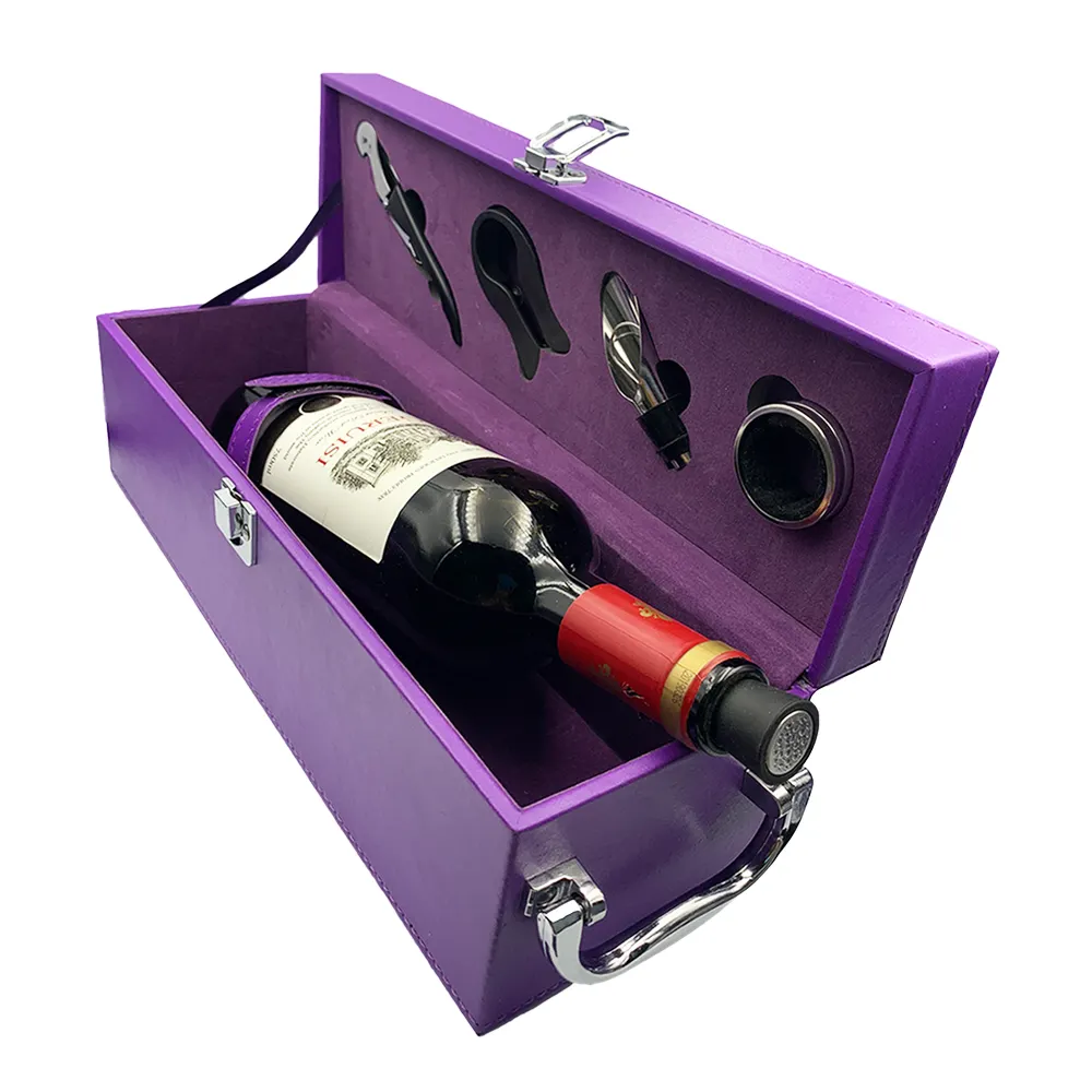 Paquete de regalo para ancianos, caja de PU para botellas de vino, caja de cuero de lujo y cuero de imitación, caja para botellas de vino y accesorios