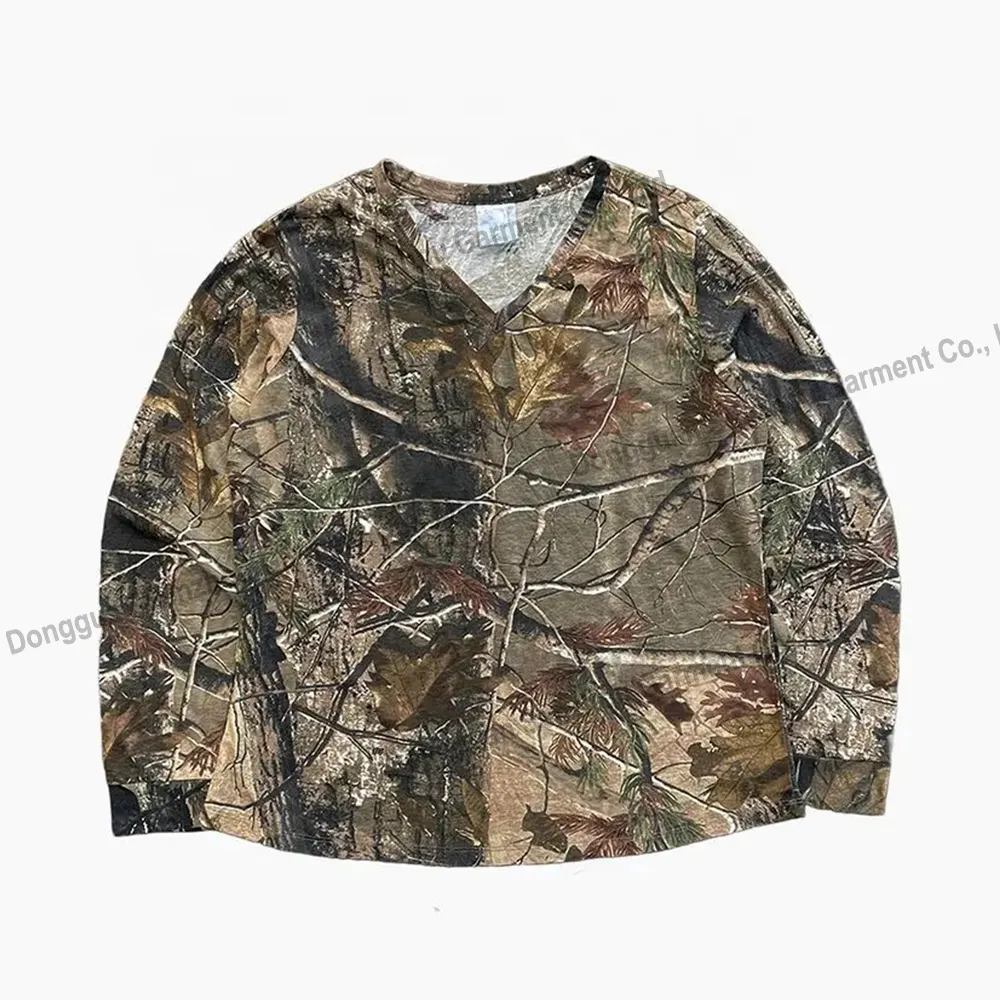 Maglietta mimetica Real Tree Print a maniche lunghe da caccia abbigliamento da campeggio T-Shirt a maniche corte da campeggio con stampa completa