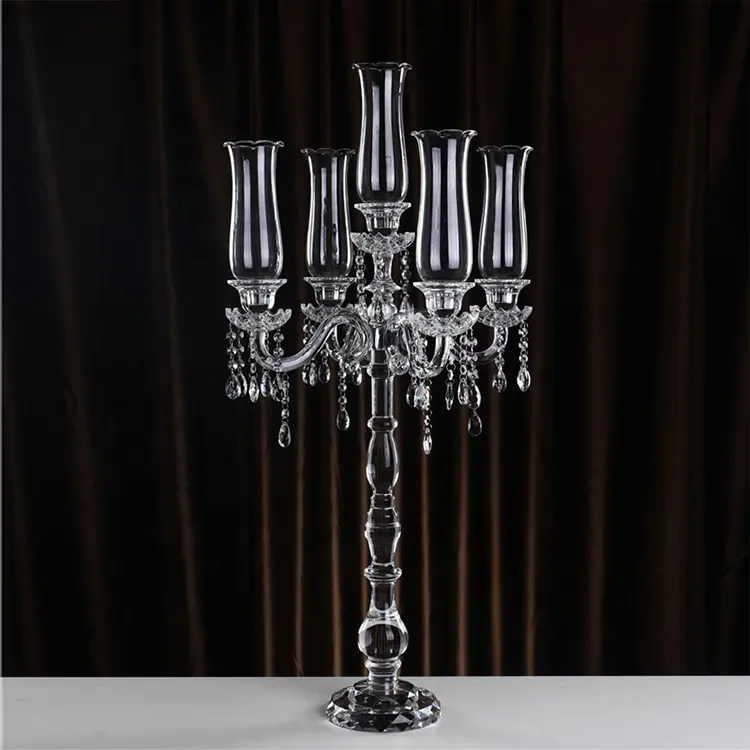 MH-ZT133 Hot Sale 5 Braços Candelabros De Cristal Do Casamento Centerpieces Castiçal de Cristal Por Atacado