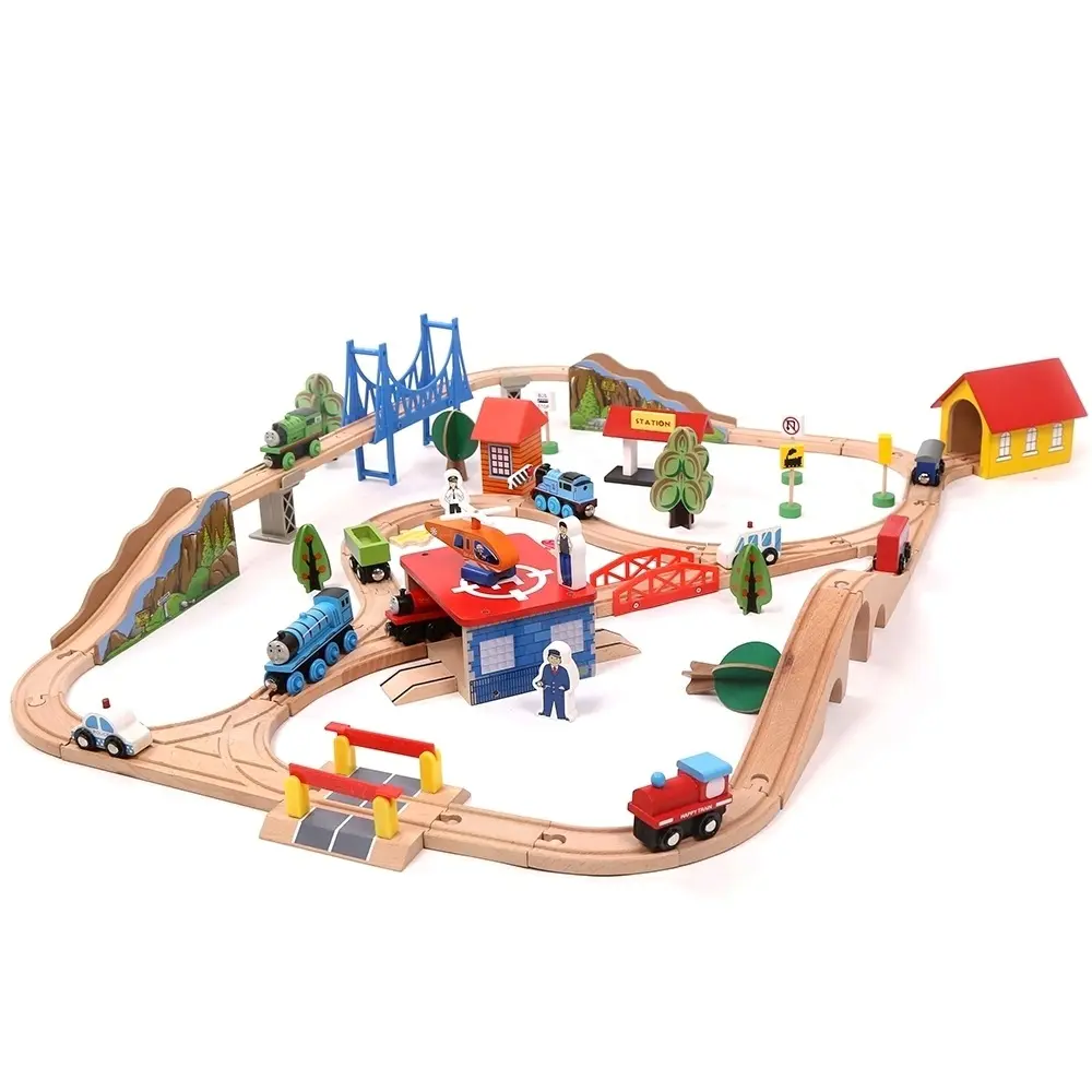 2023 حار 76 قطار خشبي مجموعة السكك الحديدية أجزاء الزان المسارات الخشبية الملحقات المسار سيارة لعبة ألعاب تعليمية للأطفال عيد الميلاد G