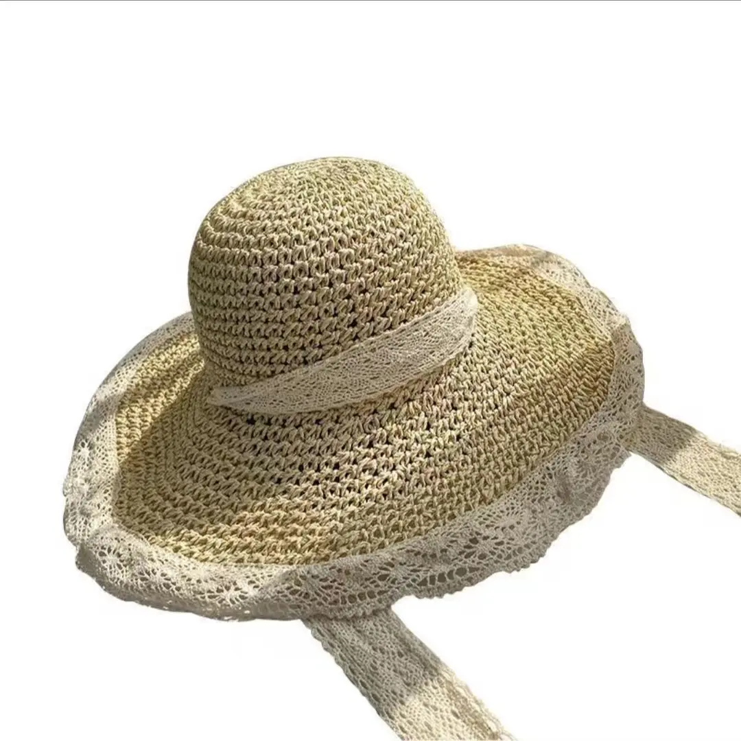 Venta al por mayor caliente estilo bohemio sombrero de paja de verano sombrilla al aire libre playa sombreros de paja para las mujeres