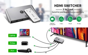 สวิตช์เลือก HDR HDMI 3X1 4K 60Hz,ตัวสลับ HDMI 2.0 3 In 1พร้อมรีโมทไร้สาย IR