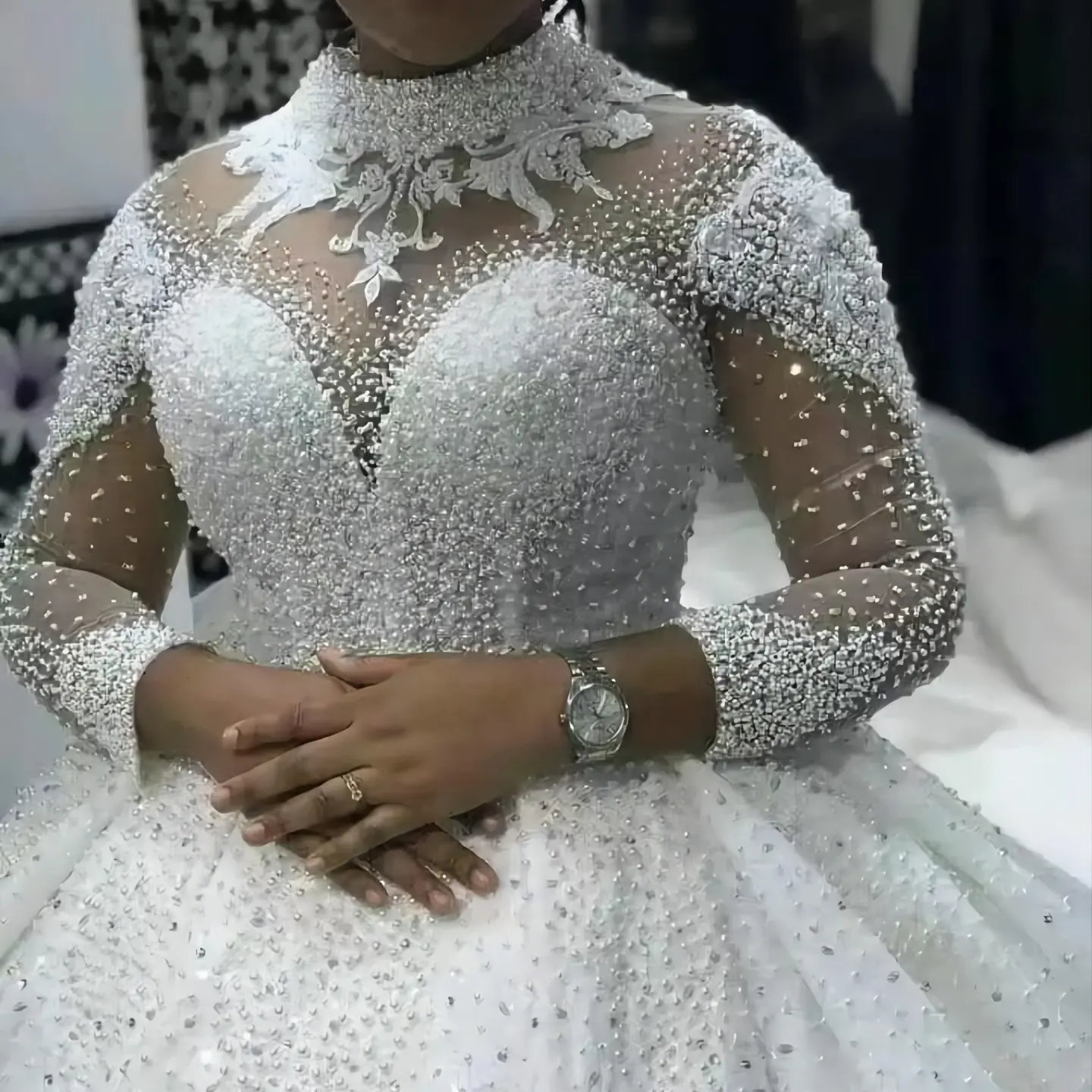 African Ball Gown Luxury High Quality Wedding Dresses Long Sleeve Bride's Gowns