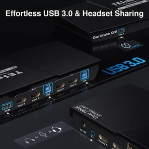 TESmart 2端口双显示器KVM开关HDMI 4K60Hz带USB 3.0扩展坞EDID，适用于2台电脑和2台显示器KVM开关 - Product Image 3
