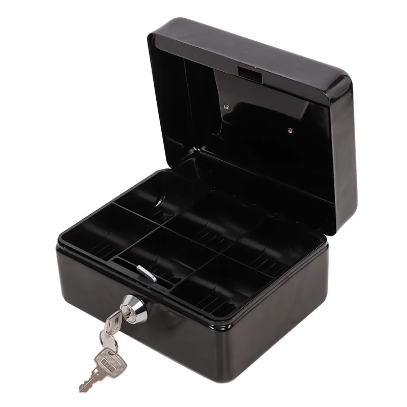 small store use coin box cash money saving box metal safe cash box with key lock