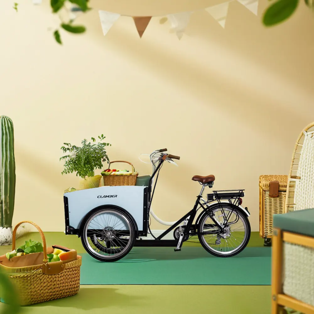 Cadre de vélo cargo électrique à 3 roues Bakfiets vélo cargo pour enfant entrepôt néerlandais vélo familial vélo cargo électrique à 24 roues
