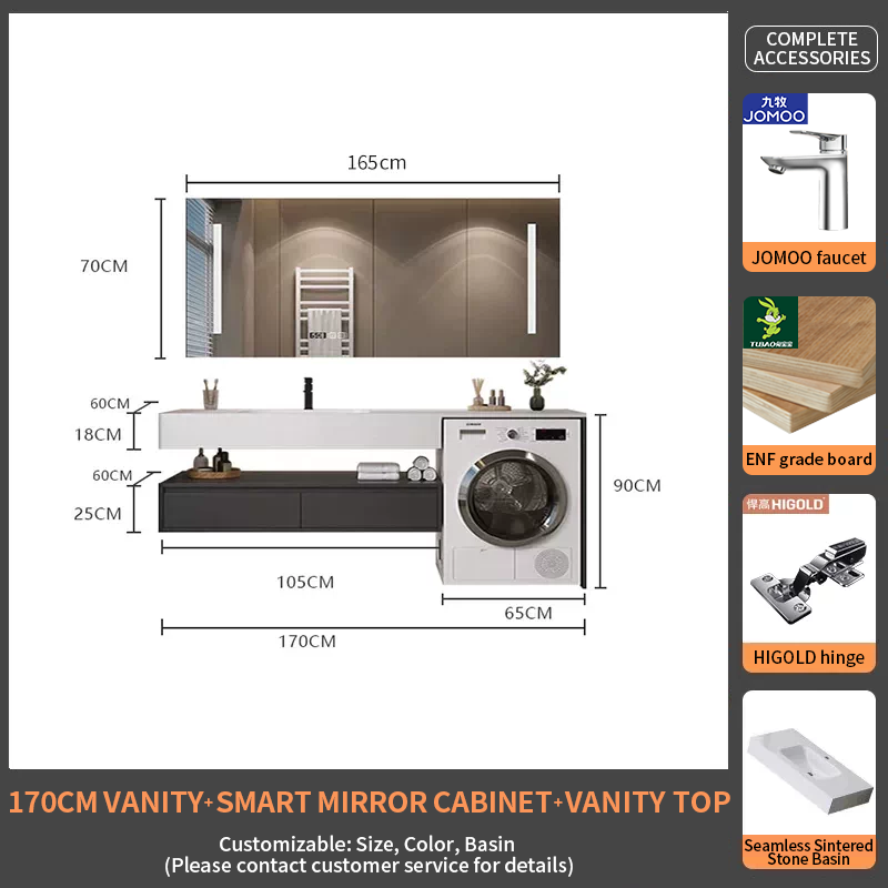 170Rock Slab Ceramic Basin + Smart Mirror Cabinet