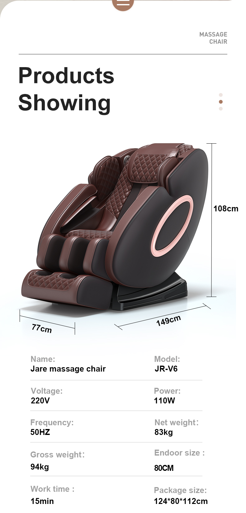 Jare V6 Luxury Automatic Shiatsu Kneading Cheap New Design Electric Zero Gravity Heated Home Body Care 4D Massage Chair